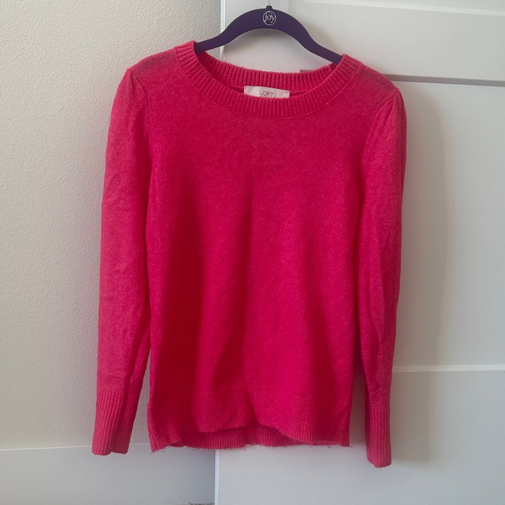 LOFT Women's Bold Pink Crew Neck Sweater